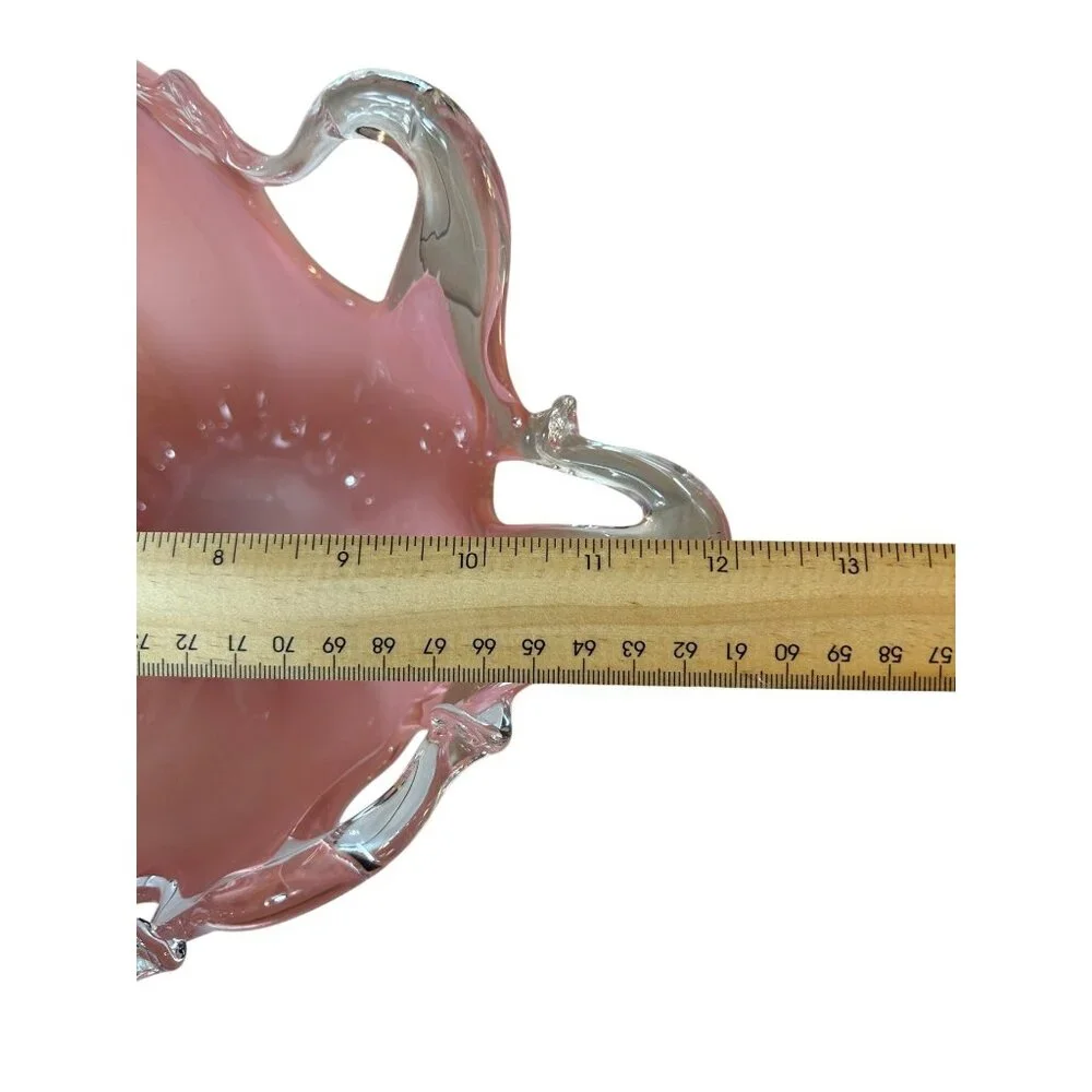 Murano Handcrafted Italian Art Glass Bowl Pink & Clear 12" x 8.5" - Picture 4 of 8